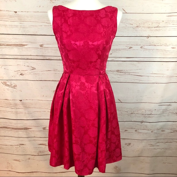Vintage Dresses & Skirts - Vintage Handmade Red Floral Satin Dress